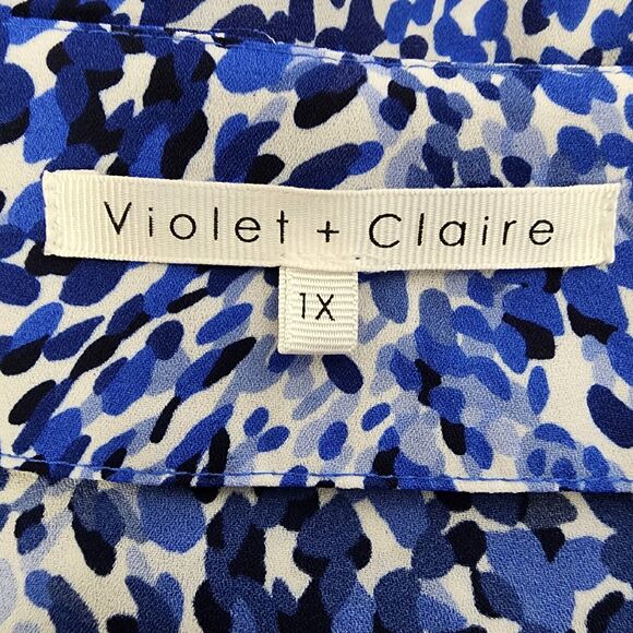 Violet & Claire Women Tunic Top Size 1X Tie Sleeve Lightweight Animal Print Blue - Picture 8 of 11